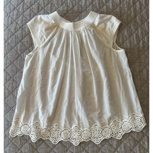 Madewell White Lace Hem Blouse Women's Size S Cap Sleeves Dainty Cottage Praire